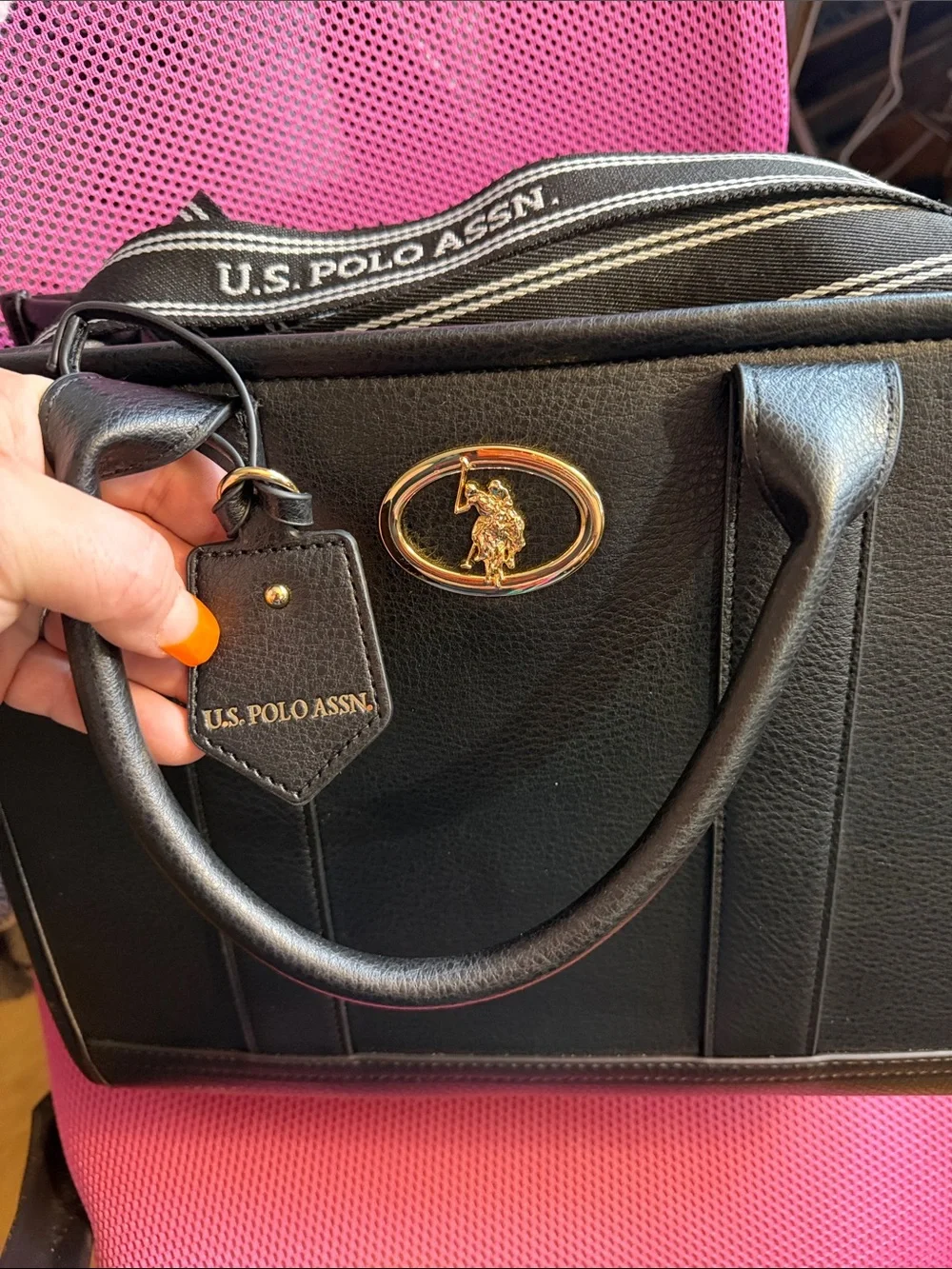 U.S. Polo Assn. Black Satchel with Gold Logo Accent